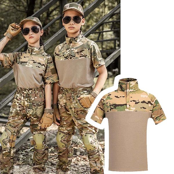 Deportes al aire libre camuflaje chico niño camiseta Airsoft camisa batalla vestido uniforme táctico BDU combate niños ropa NO05-027