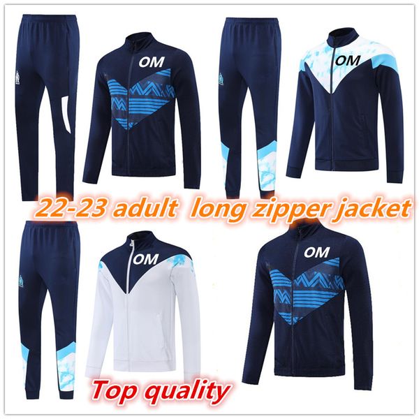 

22 23 man soccer tracksuit milik payet marseilles survetement jacket fottball training suit long zipper 2022 2023 om football jogging set, Black