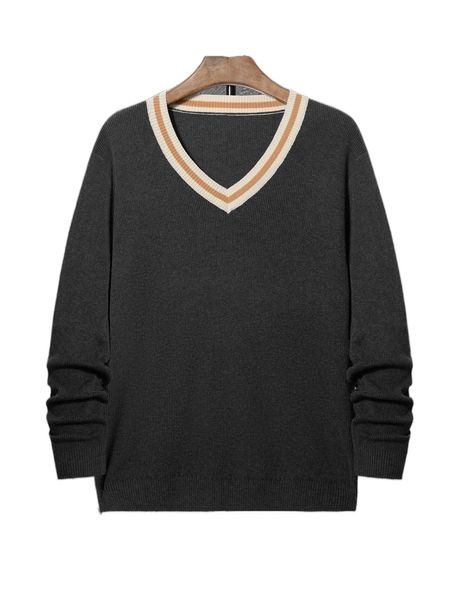 

men striped trim sweater n3tf#, White;black