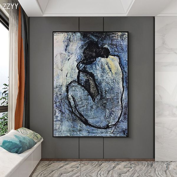 Blue Nude por Pablo Picasso Famous Artwork Canvas Painting Print Poster Arte da parede Imagem para sala de estar Decoração sem moldura Sem quadro