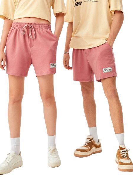 

1 pc slogan graphic drawstring waist shorts a818#, White;black