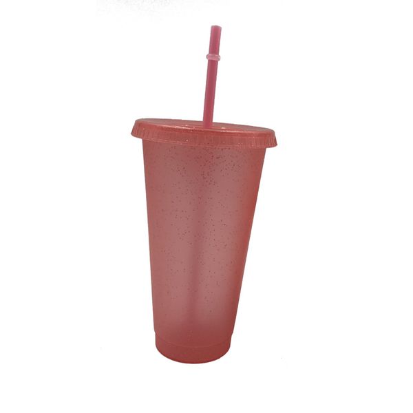 700ml 24oz grado alimenticio PP plástico brillo taza Color puro paja brillo tazas reutilizable plástico botella de agua suministros para bebidas 6071 Q2