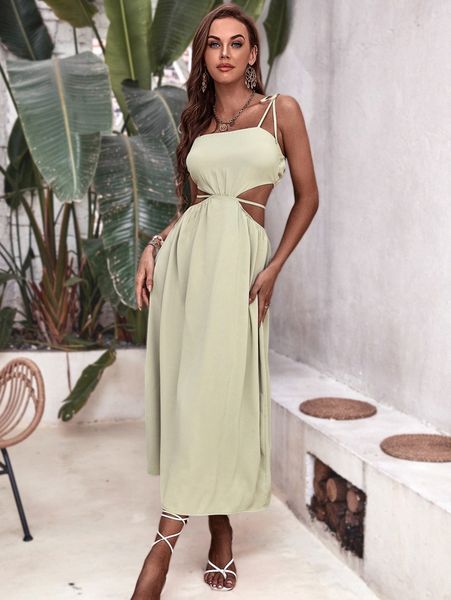 

cut out waist tie back cami dress h2r2#, Black;gray