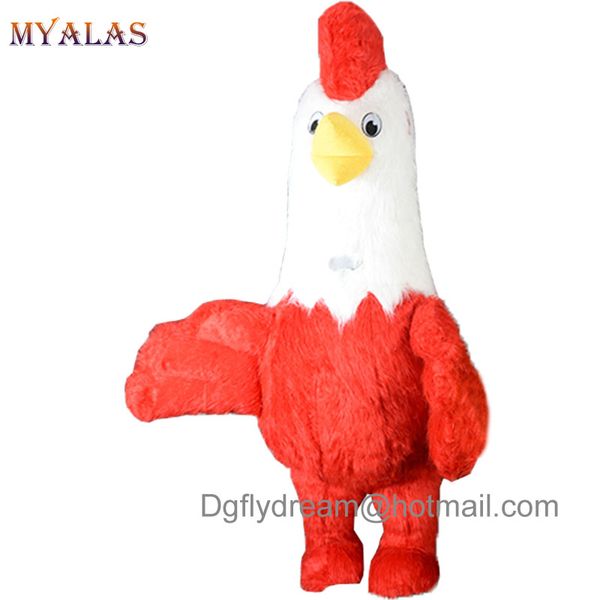 Costume da bambola mascotte Gallo Costumi gonfiabili Gallo Costume da mascotte di Halloween per adulti Uomo Donna Costume da festa in peluche 2,6 m di altezza Rosso e giallo