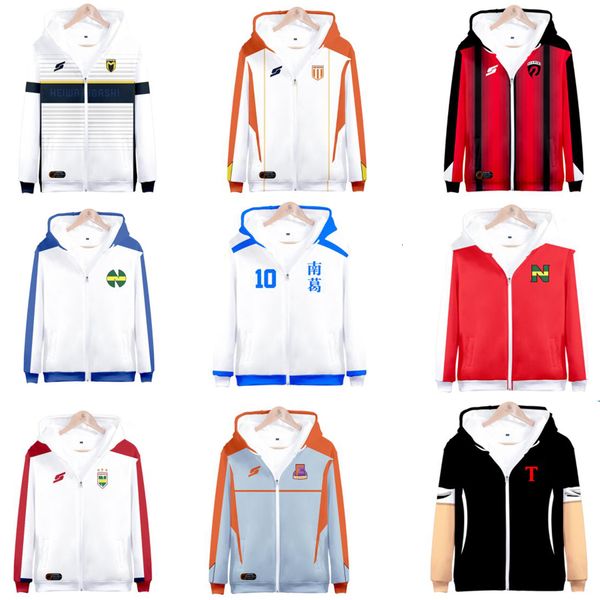 Felpe con cappuccio da uomo Felpe stampa 3D Anime Captain Tsubasa Ozora Kojiro Hyuga Costume Felpa con cappuccio unisex Cerniera Giacca con cappuccio Maglie da calcio Uniforme 230206