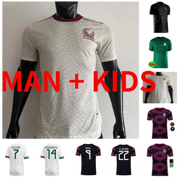 

2022 2023 mexico soccer jersey home away 22 23 chicharito lozano dos santos football shirt men + kids kit + women sets uniforms fans / playe, Black;yellow