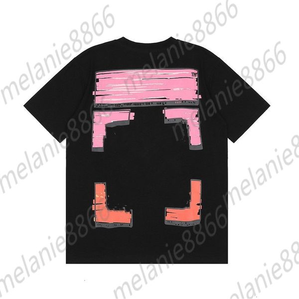 Nova moda fora de camisetas masculinas marcador de caneta grafite pintura colorida flecha de flecha de flecha de manga curta de manga curta homens e mulheres soltos