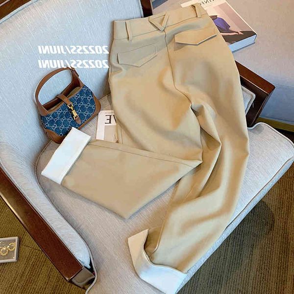 

women's pants & capris flanging straight tube high waist suit pants women's 2022 small loose wide leg casual hanging 3git, Black;white