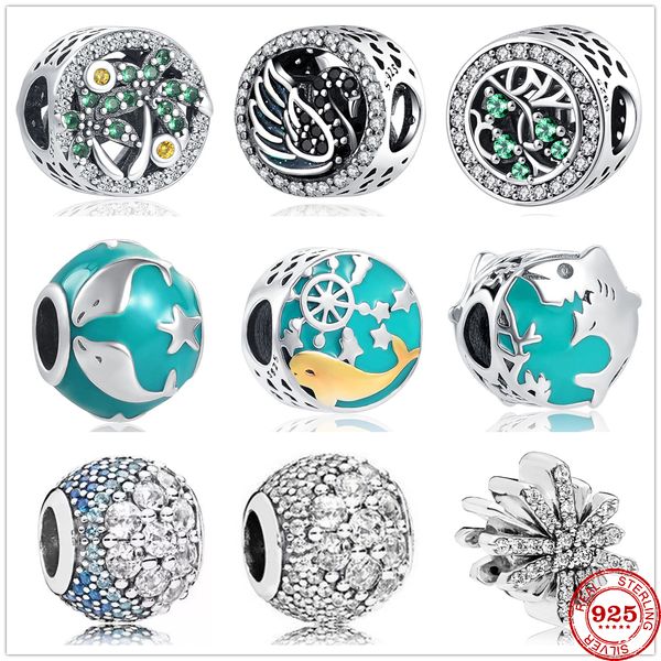 Charm Pendente de Prata Esterlina 925 NOVO Verão Oceano Baleia Golfinho Tubarão Cisne Coco Zircônia Miçangas Conta Fit Pandora Charms Pulseira Faça Você Mesmo Jóias Acessórios