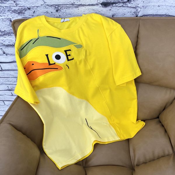 

loe lovers chihiro little yellow duck embroidered letters men and women loose casual versatile round neck cotton short sleeve t-shirt, White