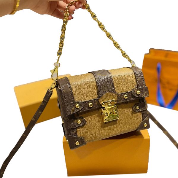 

designer classic mini trunk chain shoulder bags france brand genuine leather old flower crossbody bag fashion women handbags luxury designer