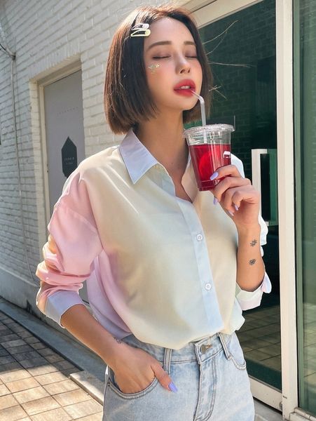 

dazy ombre button through drop shoulder shirt a0qt#, White