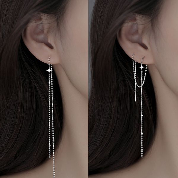 

925 sterling silver long dangle earrings chain for women teen girls line