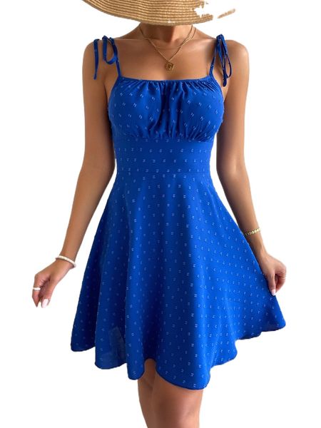 

swiss dot tie shoulder cami dress 30p3#, Black;gray