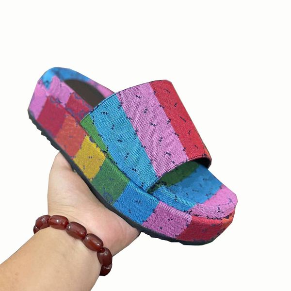 

2022 women's platform slide sandal designer slippers g platform sandals letter embroidery slides rubber leather loafers outdoor shoes s, Black