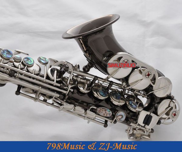 

black nickel curved soprano saxophone bb sax abalone key high f# with case