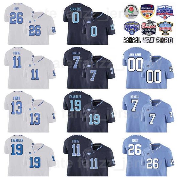 

ncaa college football north carolina tar heels jerseys 7 sam howell 19 ty chandler 26 dj jones 11 josh downs 3 antoine green 0 emery simmons, Black