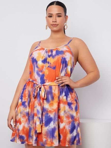 

plus tie dye belted cami dress t5bc#, Black