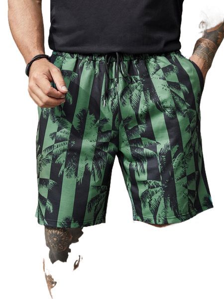 

extended sizes men color block tropical print shorts d9rr#, White;black