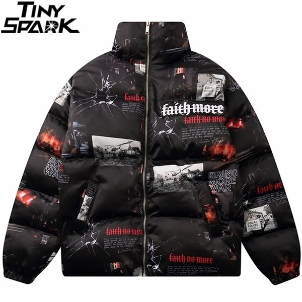 

men parka jacket hip hop embroidery graphic print streetwear windbreaker jacket harajuku cotton padded jacket coat winter warm 201126, Black