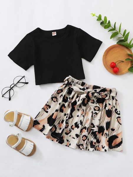 

toddler girls rib-knit tee & graphic print belted skirt she, White