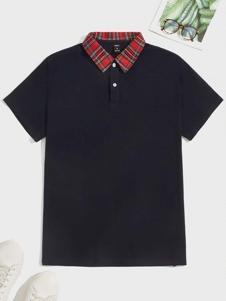 

men plaid paneled polo shirt b7wz#, White;black