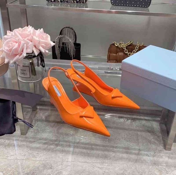 

dress shoes temperament high heels spring shallow mouth pointed triangular buckle wedge sandals women's fashion back strap shoes, Black
