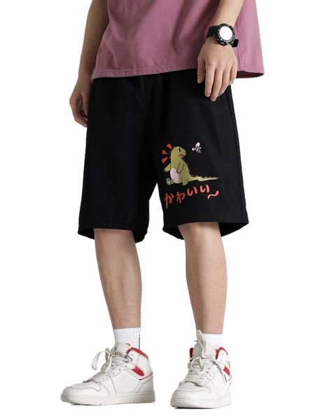 

men japanese letter & cartoon graphic shorts j3ax#, White;black