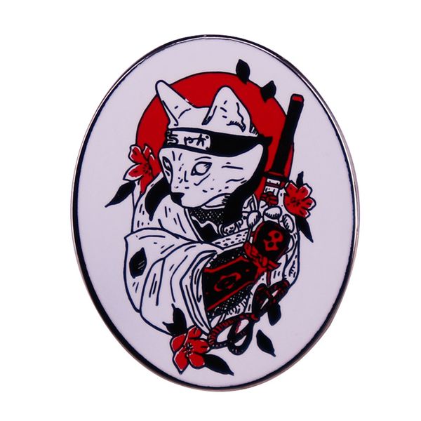 

samurai cat brooch japanese neko art badge accessory anime pins, Blue