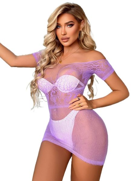 

hollow out mesh off shoulder dress without liner 722j#, Black;red