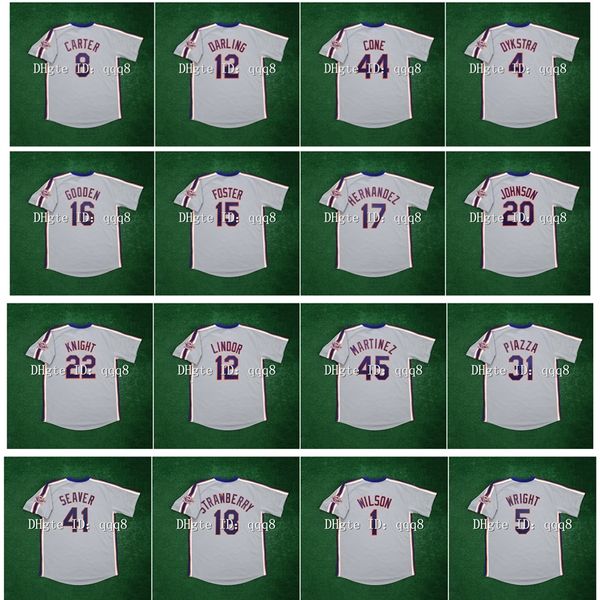 Na85 1986 Retro Keith Hernandez Trikot Gary Carter 15 George Foster David Cone 12 Ron Darling 4 Dykstra Dwight Gooden Howard Johnson Ray Knight