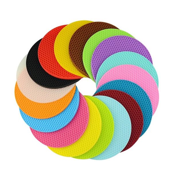 Silicone Heat Resistant Round Cup Coaster Mats 17.5cm Diameter Non-slip Honeycomb Pot Holder Table Placemat Kitchen Accessories Tool