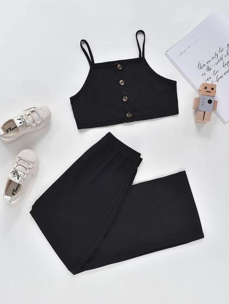 

girls solid cami & pants she, White