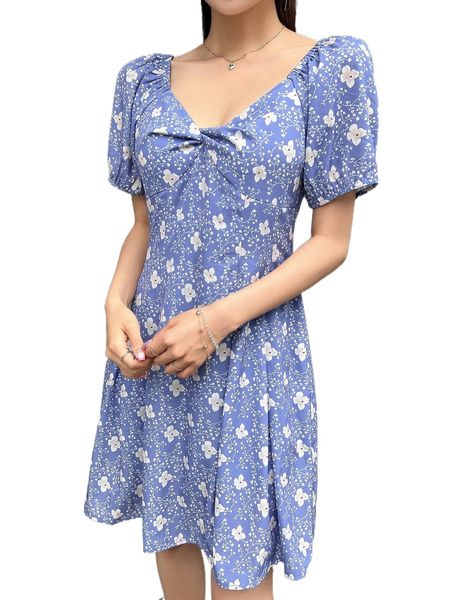 

dazy ditsy floral print twist front dress h8bo#, Black;gray