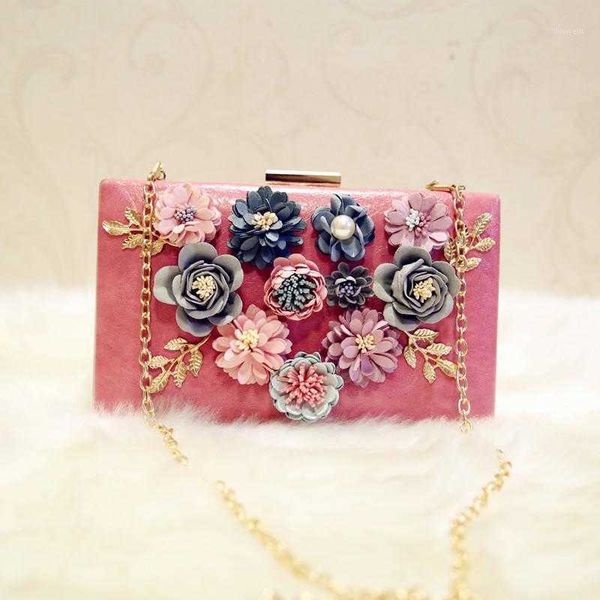 

wholesale- handmade wedding purse handbags diamond pearls party bag colorful flower evening bags elegant day clutches wallet zz514