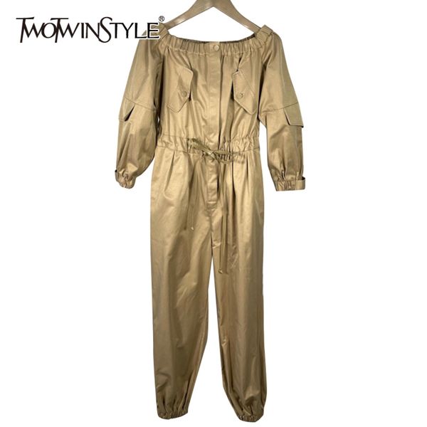 

loose black jumpsuit for women slash neck long sleeve high waist lace up bowknot casual jumpsuits female fashion 210423, Black;white