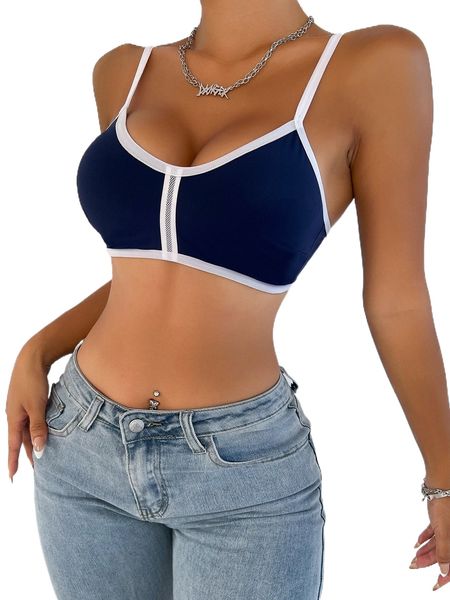 

hollow out contrast binding bralette r6lc#, Black;red