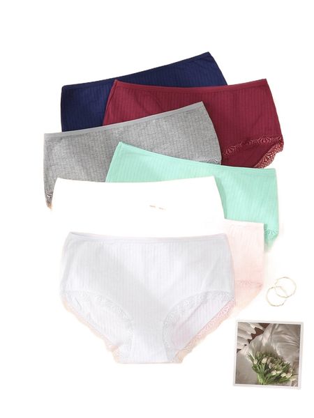 

plus 7pack solid ribbed knit panty 91tz#, Black;white