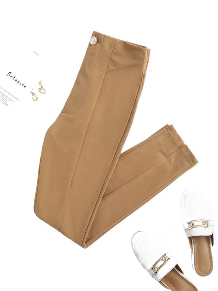 

single button split hem skinny pants x7y3#, Black;white