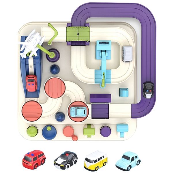 4 Schienenauto-Zuggleise, Spielzeug für Kinder, Montessori, Jungen und Mädchen, Weihnachtsgeschenke, Rennen, mechanisch, Abenteuer, Gehirn, Tischspiel, 220507