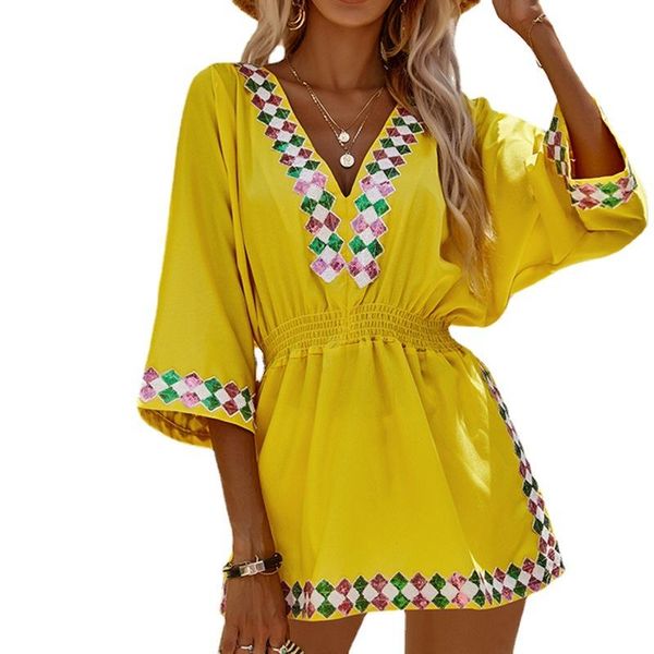 

women's swimwear sequin embroidery beach tunics bikini cover up kaftan tunic dress robe de plage cotton pareo, White;black