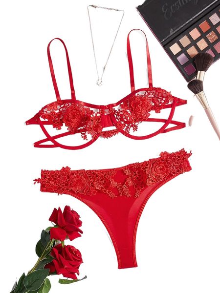 

plus guipure lace panel underwire lingerie set f1kr#, Black;white