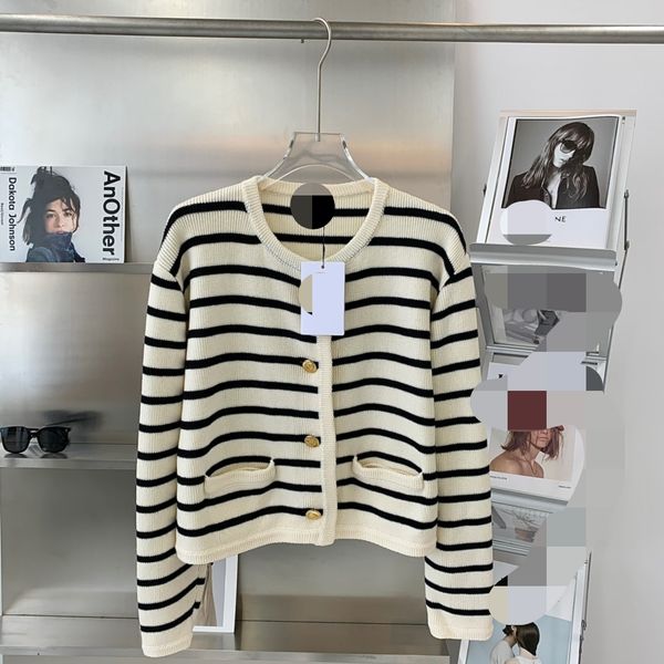 

716 2022 milan runway autumn summer brand same style sweater long sleeve crew neck cardigan red white plaid striped pullover womens pingyi, White;black