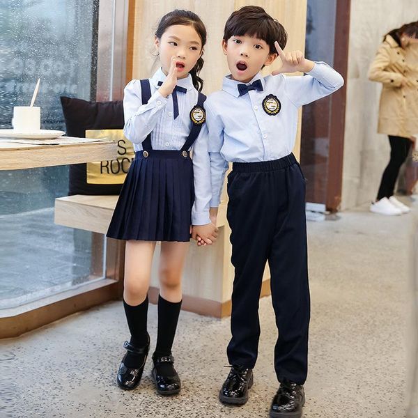 Kleidungssets für Kinder, japanische Schuluniform, blaues Hemd, Marineblau, plissiertes Trägerkleid, Rock, Hose, Fliege für Mädchen, Jungen, Kleidungsset, Studenten-Outfit