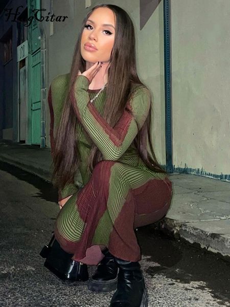 

nightclub women o neck long sleeves patchwork maxi dress 2022 fashion contrast colors party mid calf length, Black;gray