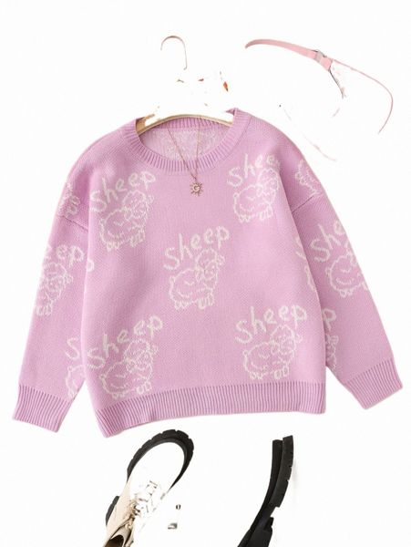 

plus sheep & letter pattern sweater 59ib#, Black