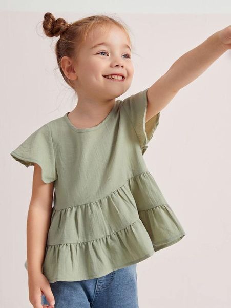 

toddler girls ruffle hem blouse she, White;black