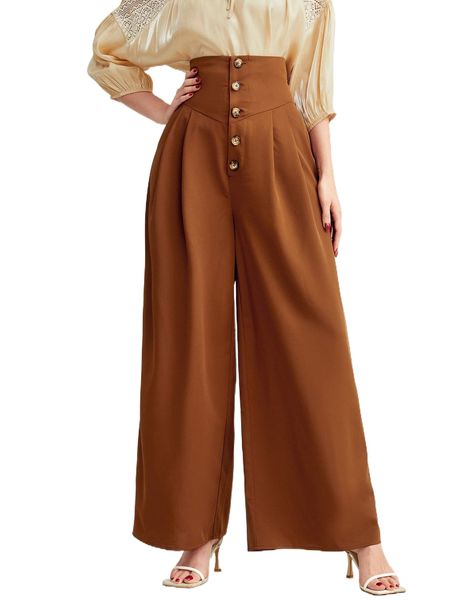 

button fly wide leg pants j6dh#, Black;white