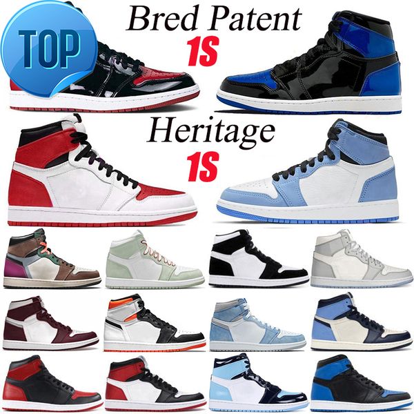 

2022 with box mens basketball shoes jumpman 1 high og 1s bred patent university blue twist bordeaux heritage hyper royal hand crafted dark m