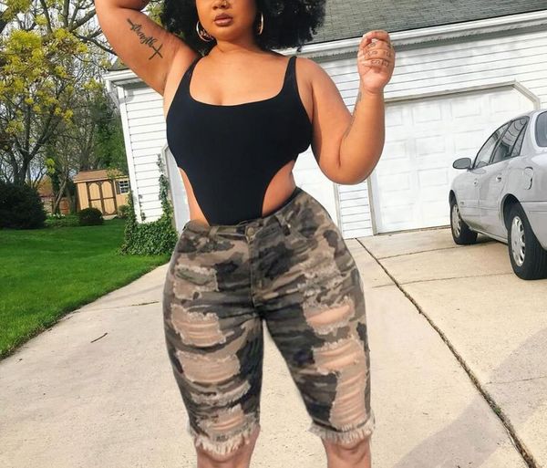 

denim shorts women's summer high waisted stretch pants camo shorts, Black;red